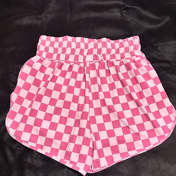 Jady K Pink Checkerboard Athletic Shorts with Drawstring - Picture 2 of 5